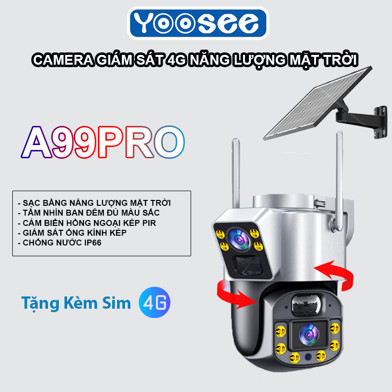 CAMERA YOOSEE NĂNG LƯỢNG MẶT TRỜI A99 PRO - 2 MẮT 2 KHUNG HÌNH